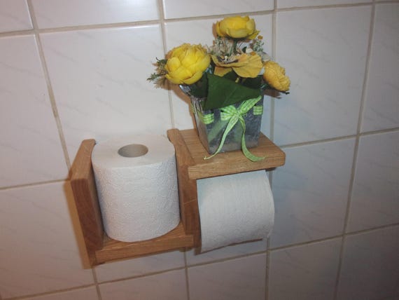 Toilettenpapierhalter mit Regal, aus massiven Eichenholz (geölt mit Leinöl)