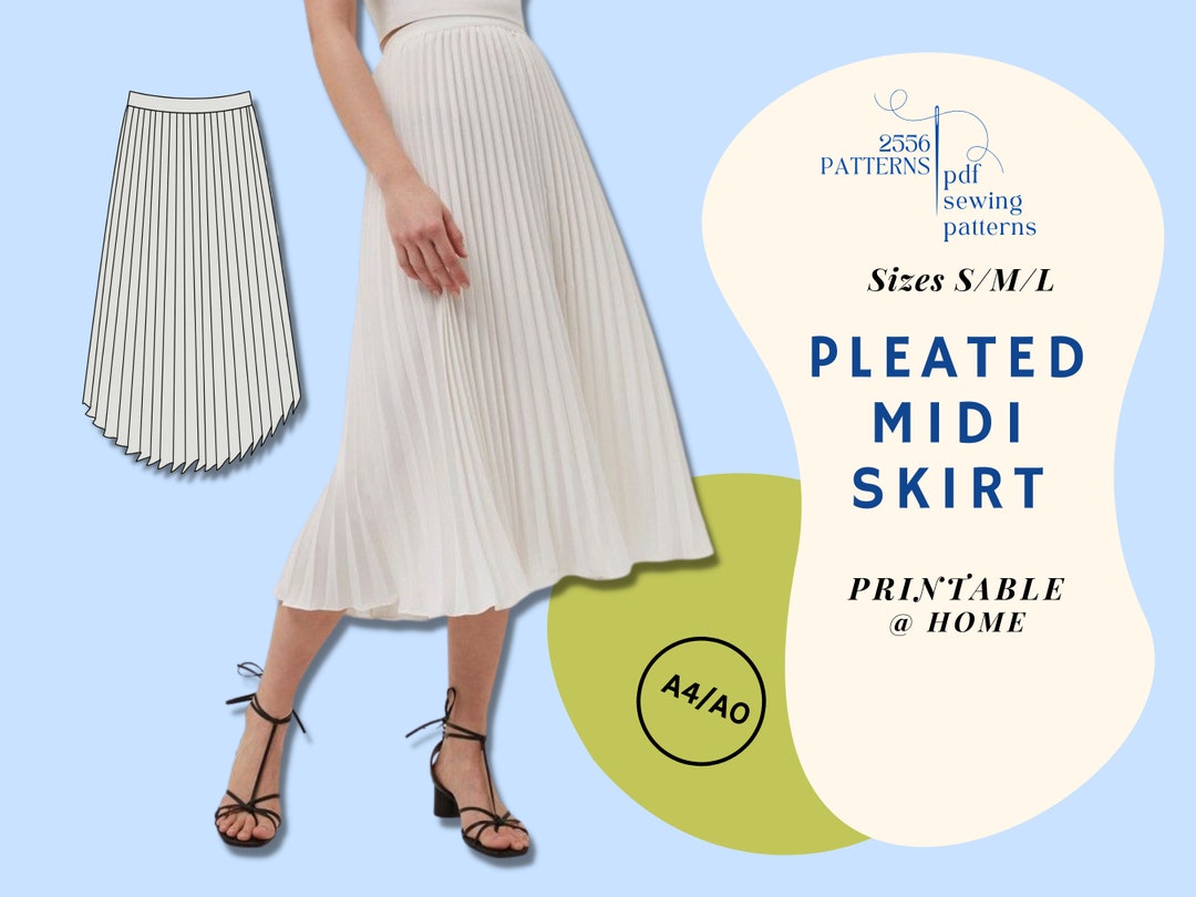 PDF Sewing Pattern Pleated Midi Skirt Beginners Sewing Chic Elegant Skirt Etsy UK