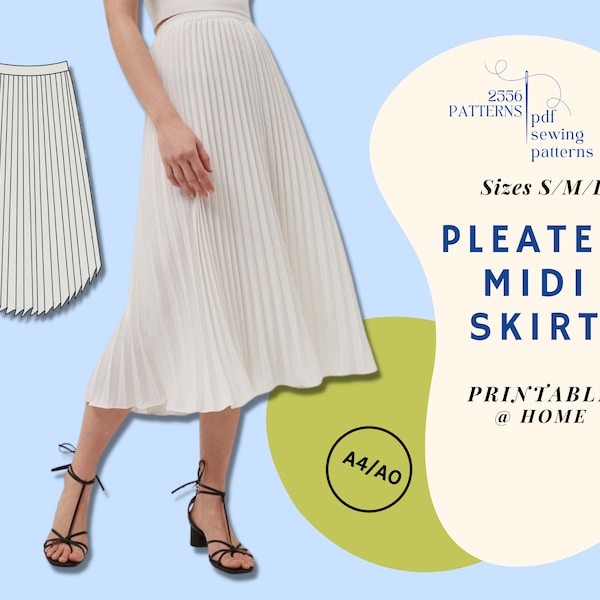 PDF Sewing Pattern: Pleated Midi Skirt Beginners Sewing Chic Elegant Skirt