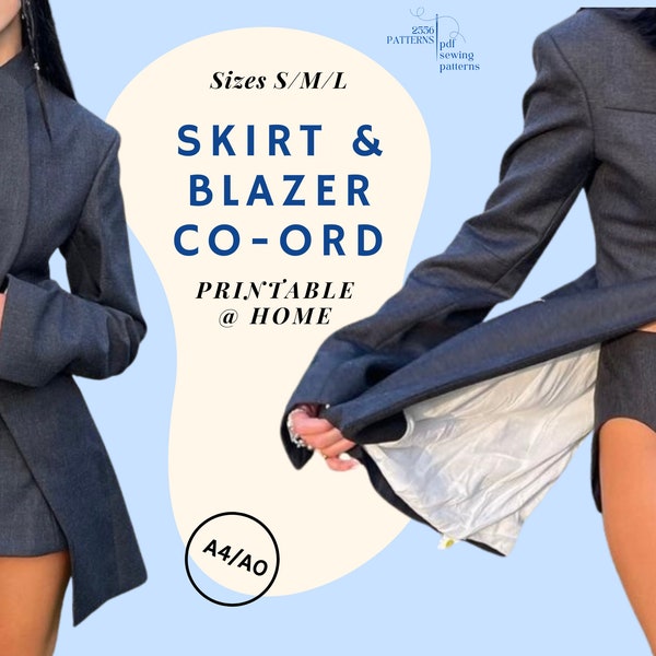 PDF Sewing Pattern: Asymmetrical Blazer & Skirt Co-Ord / Two-Piece (Dua Lipa)
