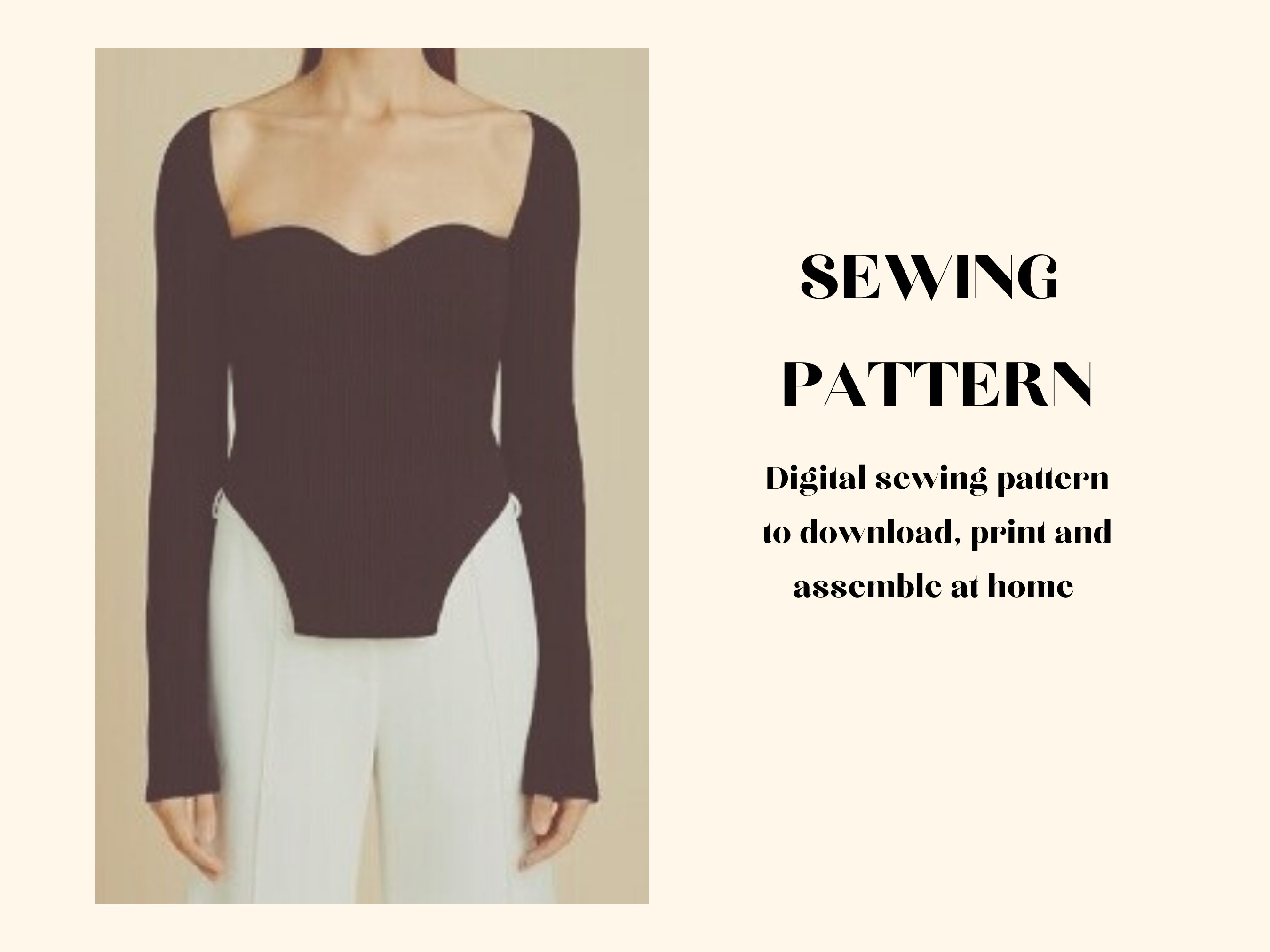 PDF Sewing Pattern: Sweetheart Long Sleeve Corset Top Square