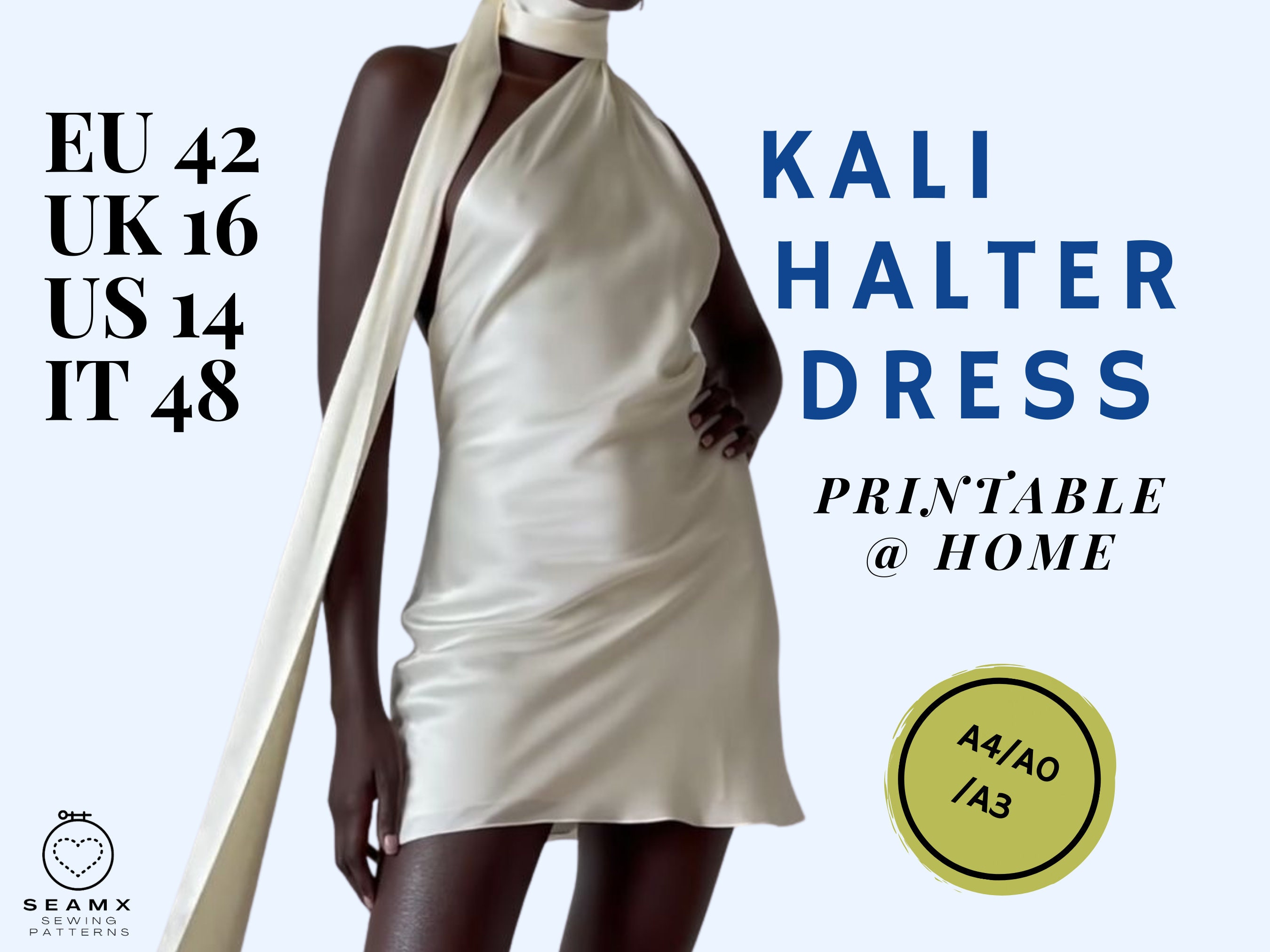 PDF Sewing Pattern: Halter Neck Dress Skinny Scarf Elegant Chic