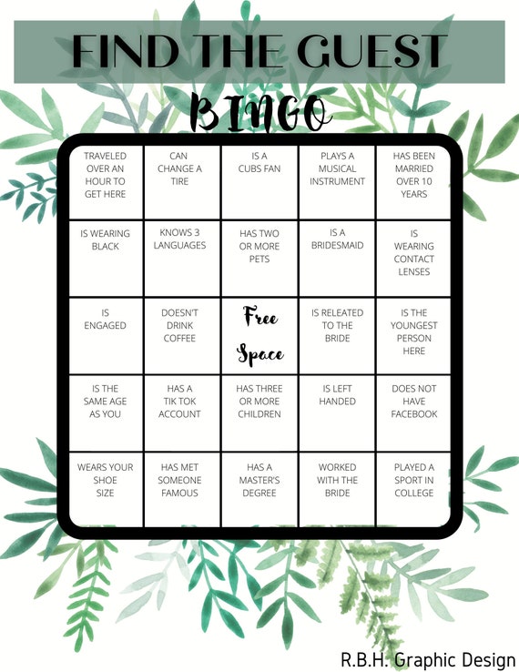 Find the Guest Bingo Card Etsy