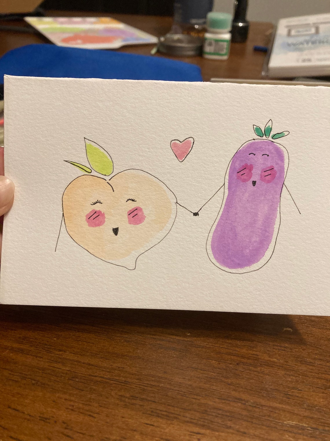 Peach and eggplant emoji card Etsy