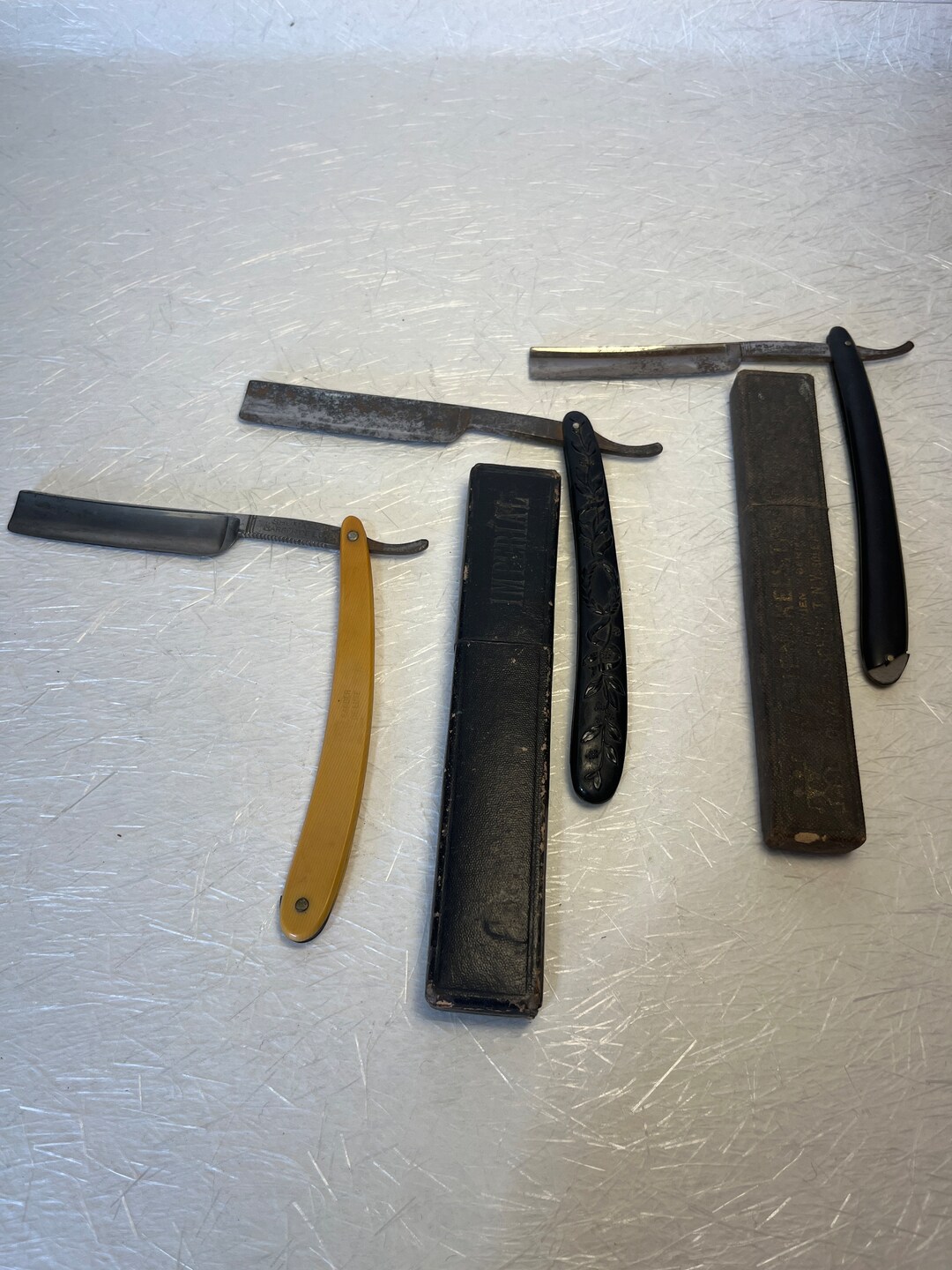 Lot of 3 Antique Straight Razors With Two Boxes Etsy