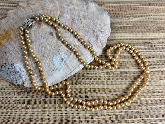 Double Strand Ivory Glass Pearl Beaded Necklace