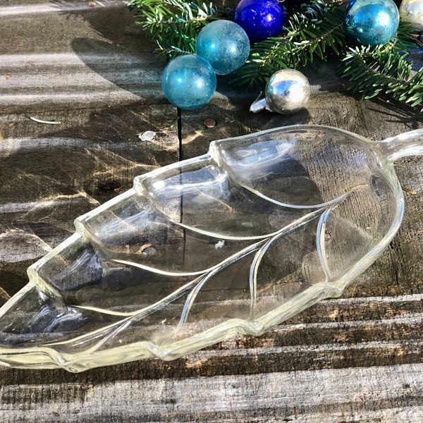 Clear Glass Leaf Relish Dish