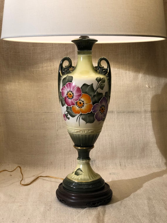 Hand Painted Floral Urn Ceramic Lamp