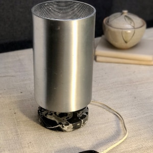Lightolier Brushed Aluminum and Marble Canister Tabletop Up Light Torchiere