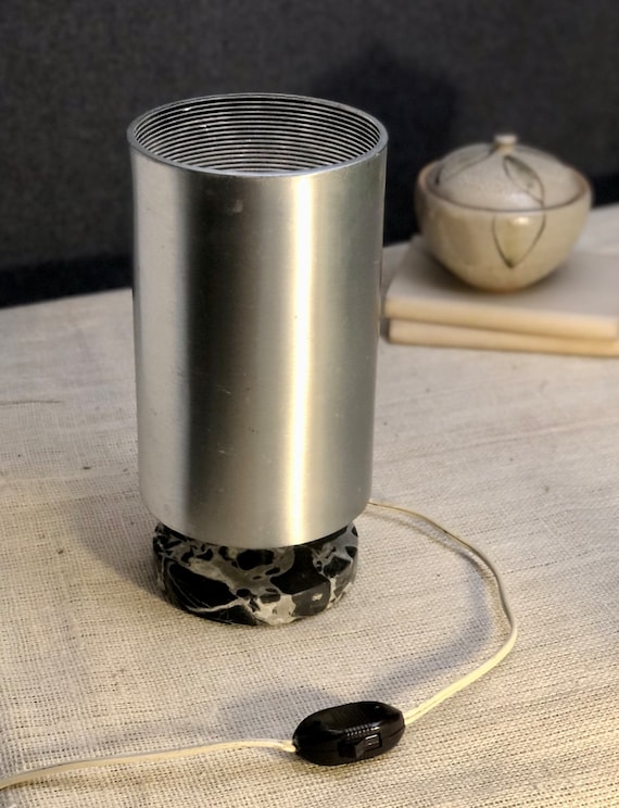 Lightolier Brushed Aluminum and Marble Canister Tabletop Up Light Torchiere