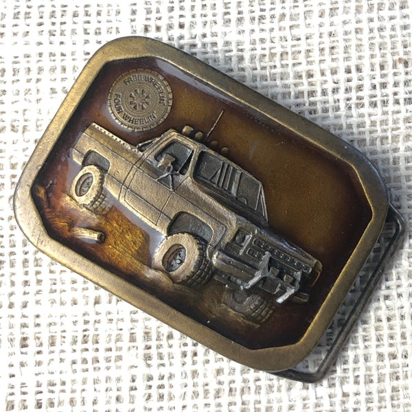 Four Wheelin Indiana Metal Craft Belt Buckle c.1977