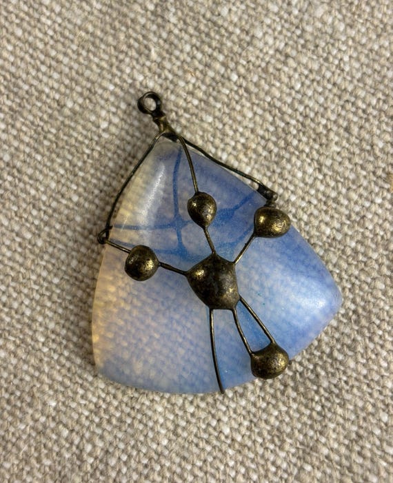 Opalite Glass Stone Wire Wrapped Pendant.