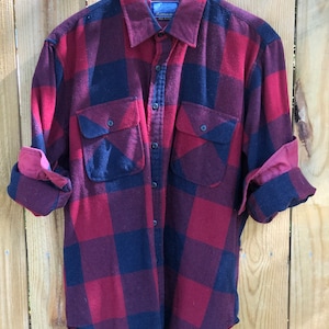 Fieldmaster Red an Navy Buffalo Plaid Wool Blend Flannel Shirt Large
