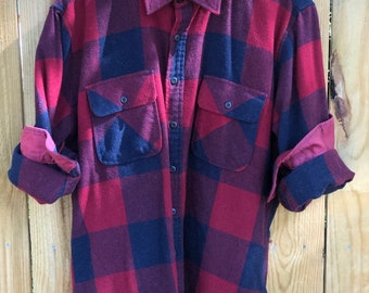 Fieldmaster Red an Navy Buffalo Plaid Wool Blend Flannel Shirt Large