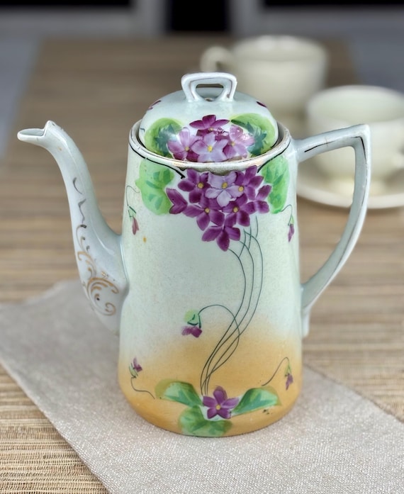 Nippon China Hand Painted Porcelain Tea Pot with Violets