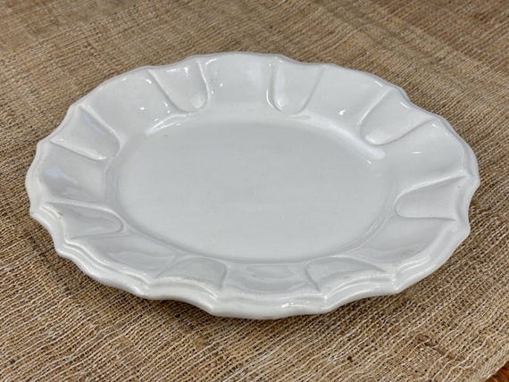 Scalloped Edge Italian Faience Earthenware Small Oval Platter.