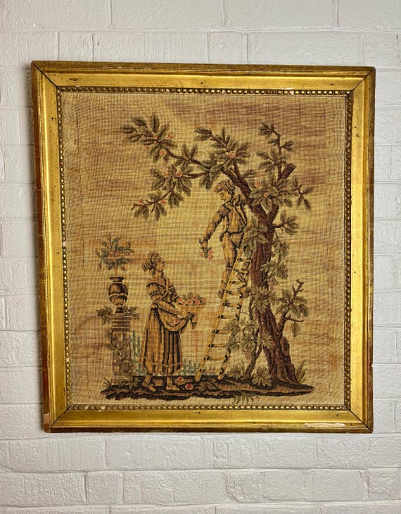 19th Century Victorian Hand Crafted Framed Needlepoint