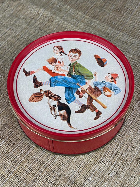 Vintage Norman Rockwell Round Collectible Popcorn Tin (NO Popcorn included)