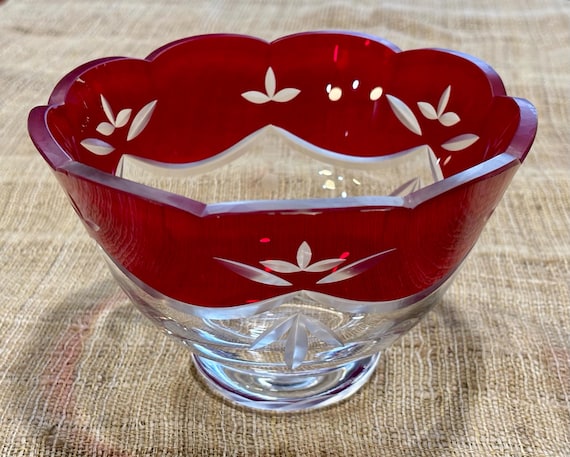 Lenox Crystal Crimson Splendor Bowl Red Cut to Clear