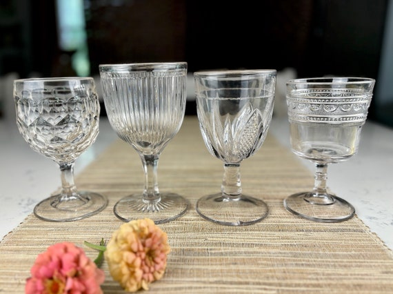 Wine Glasses Assorted Vintage Pressed Clear Glass