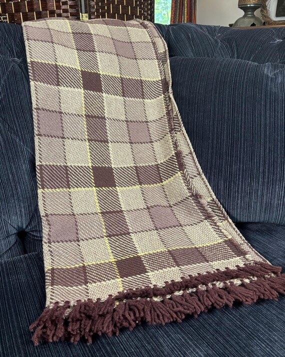 Wool Blend Hand Crafted Brown Check Wrap Scarf