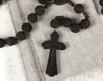 Large Carved Wooden Rosary Bead Necklace