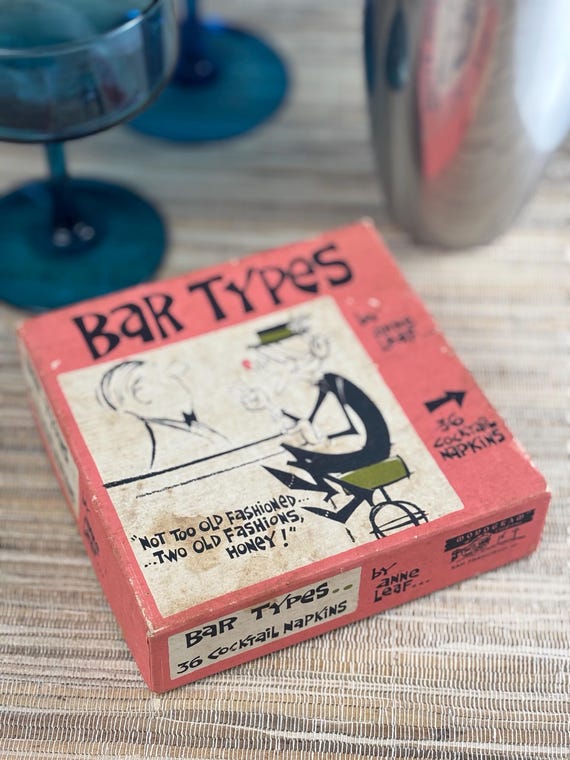 Bar Types Vintage Paper Cocktail Napkins Cartoons Funnies by Anna Leaf
