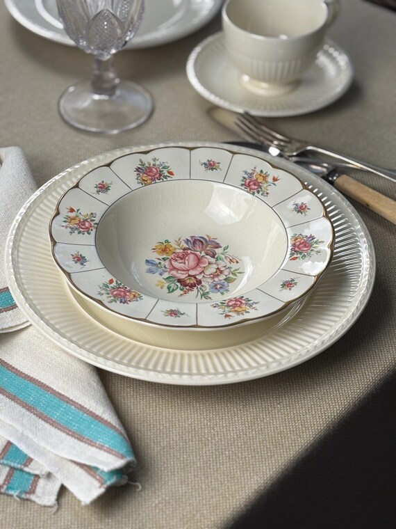 Creampetal Flat Rim Soup Bowl by Grindley Made in England (1)