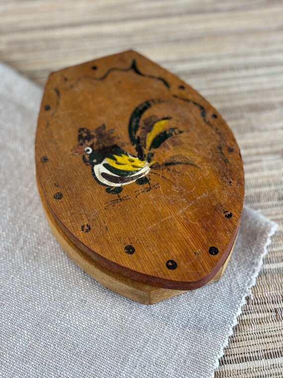 Vintage Wooden Hamburger Press with Rooster Motif