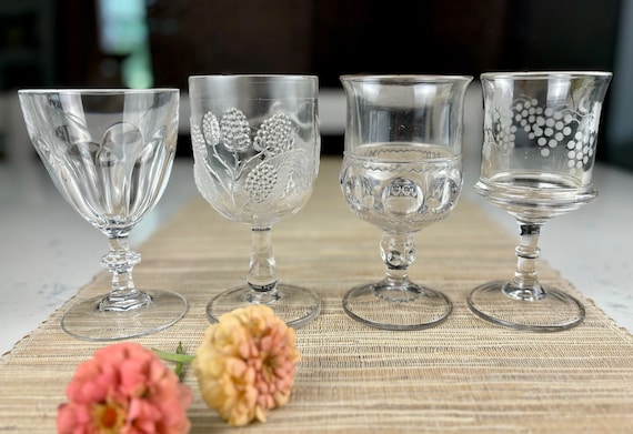 Assorted Vintage Pressed Glass Stemware Wine Glasses