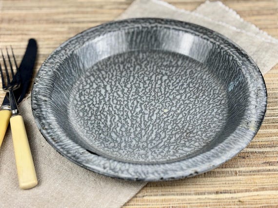 French Gray 9” inch Enamel Splatter Ware Plate
