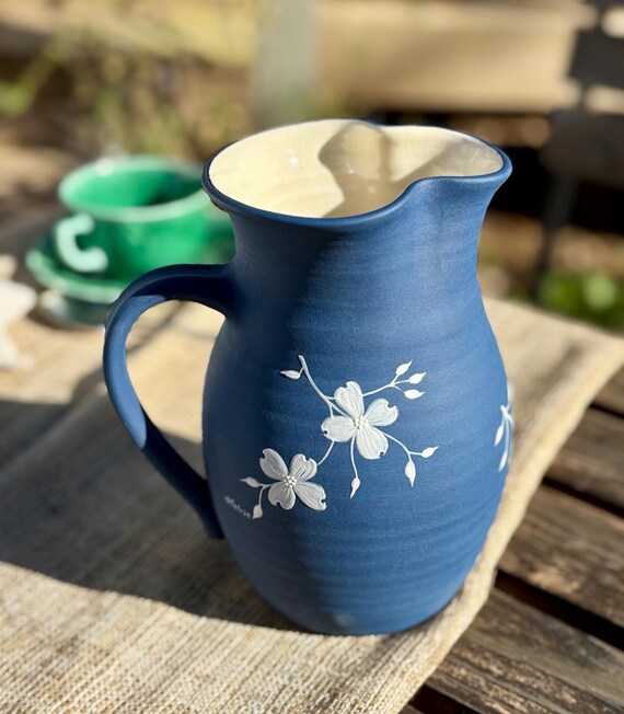 Carolina Cameo Pottery Pitcher by Charles Lisk and Judy Petrie 1987 Dogwood Pattern
