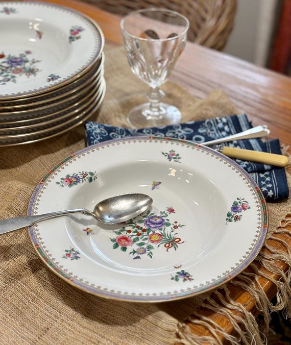 Spode Copeland Lowestoft Large Flat Rim Soup Bowls