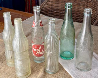 Vintage Soda Pop Bottles Pepsi Orange Crush Tru-Ade Worleys Beverages