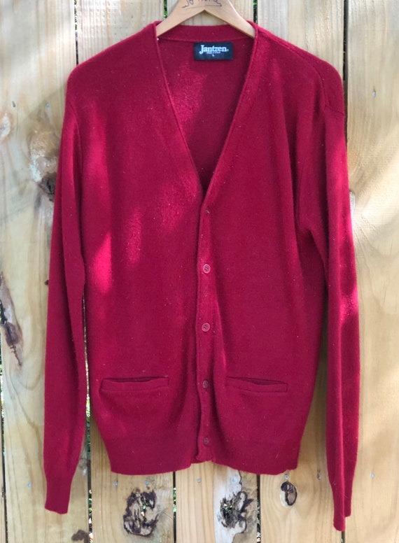 Jantzen Red Acrylic Cardigan Sweater Large - image 1