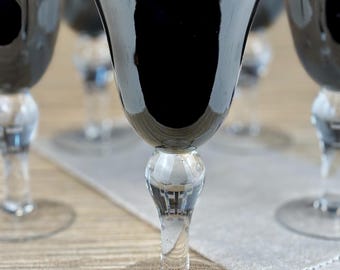 Wine Glasses made with Black and Clear Glass Goblets (set of 5)