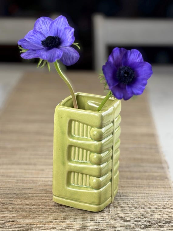 Art Deco Midcentury Modern Chartreuse Green Pottery Ceramic Vase