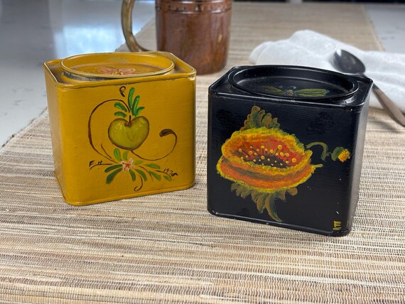Hand Painted Folk Art Tea Tins (2)