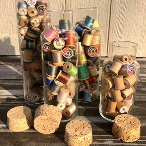 Glass Canisters Jars With Cork Lids and Wood Thread Spools - Etsy