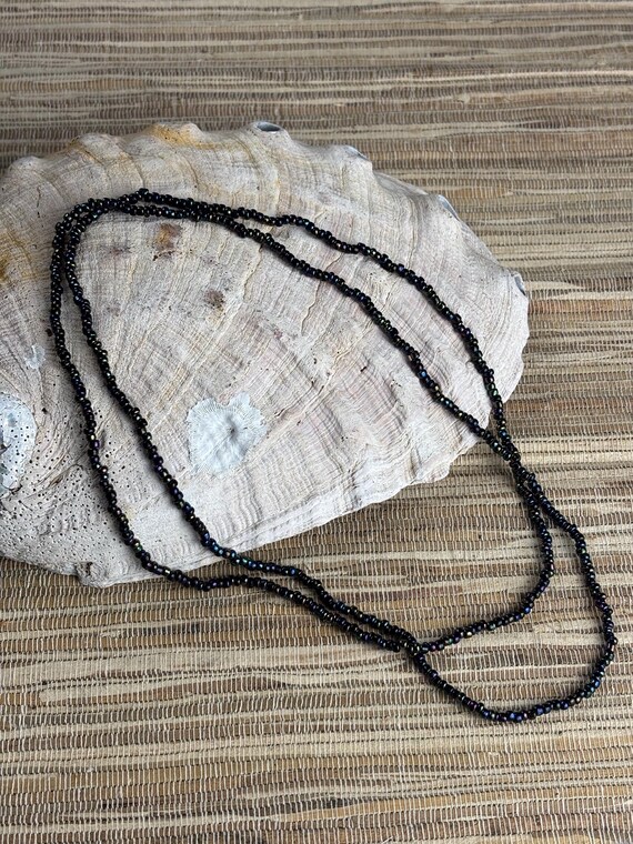 Iridescent Black Glass Seed Beaded Continuous Necklace