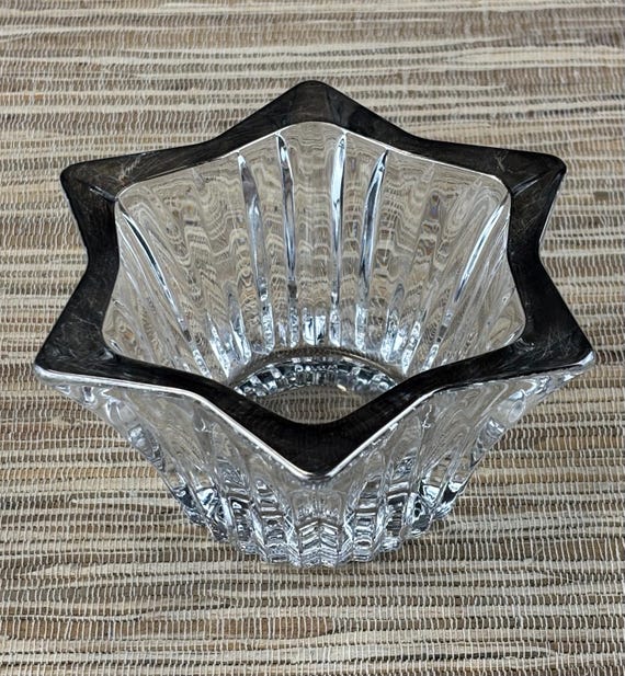 Fluted Star Shaped Clear Glass Decorative Dish with Silver Luster Trim/Edge