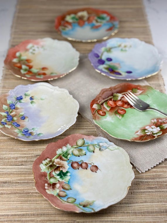 Carl Tielsch German Porcelain Hand painted Dessert plates with Fruit