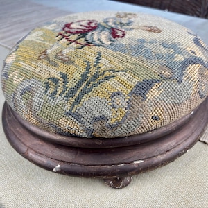 Victorian Era Needlepoint Ladies Ottoman Stool Antique