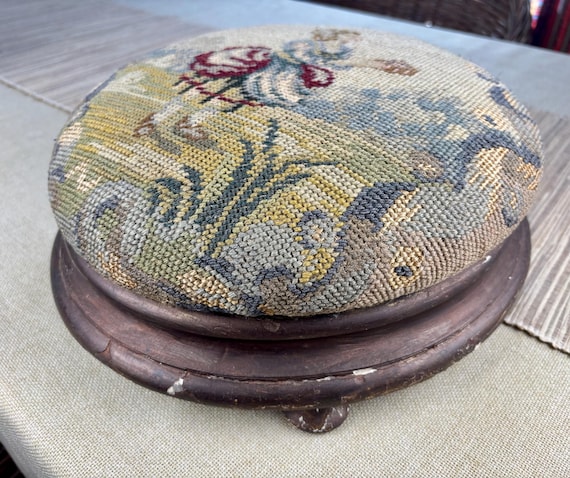 Victorian Era Needlepoint Ladies Ottoman Stool Antique