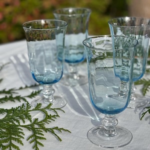 Water Glasses Turquoise Blue and Clear Glass Tumblers (4)