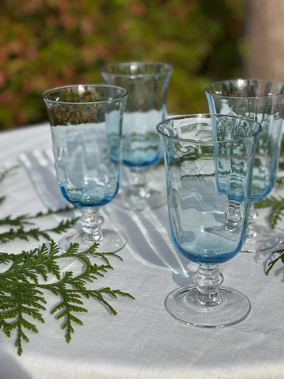 Water Glasses Turquoise Blue and Clear Glass Tumblers (4)