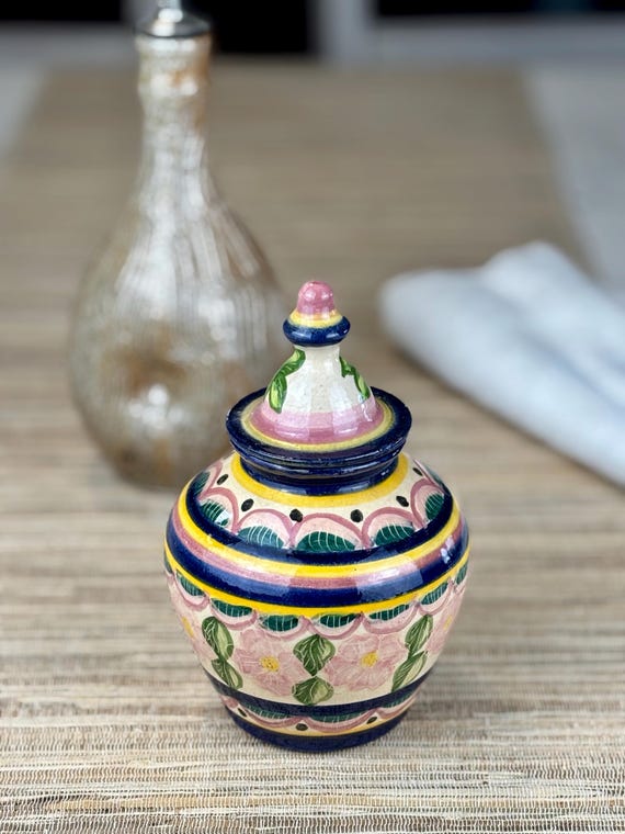 Talavera Style Terracotta Decorative Jar with Lid