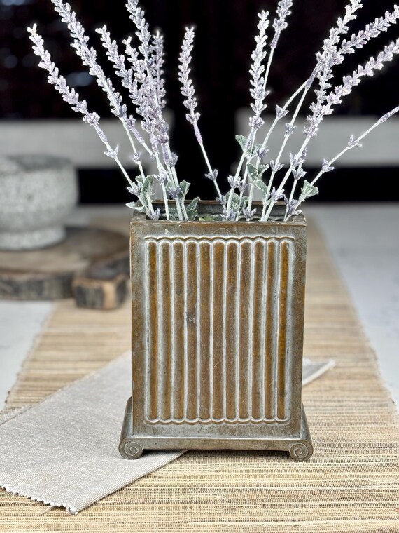 Copper and Tin Rectangular Neoclassical Vase Vessel