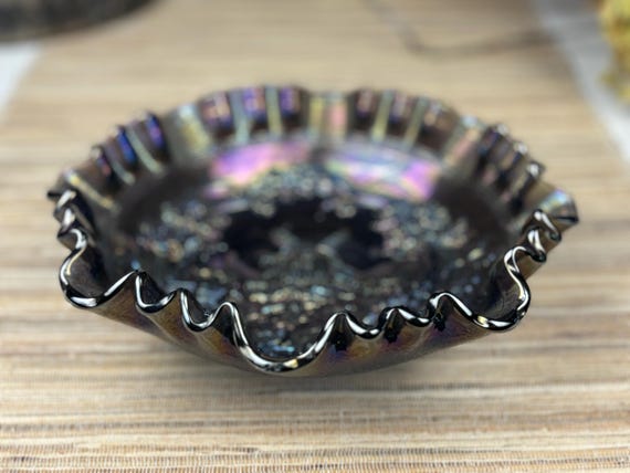 Imperial Smoked Carnival Glass Bowl with Windmill Pattern Motif
