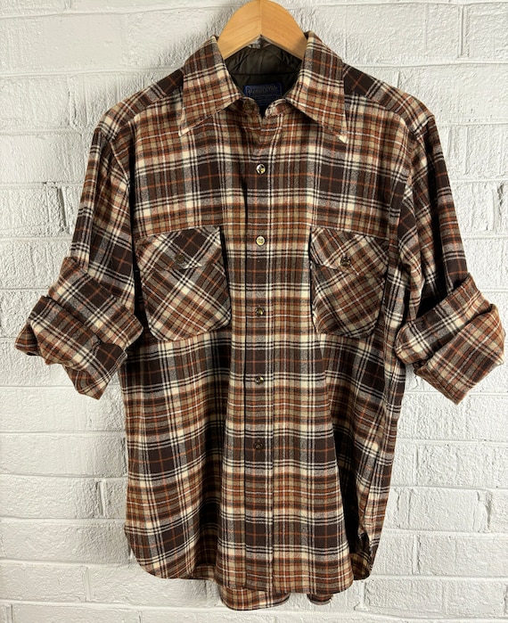 Pendleton 1960’s Brown Wool Plaid Shirt (L)